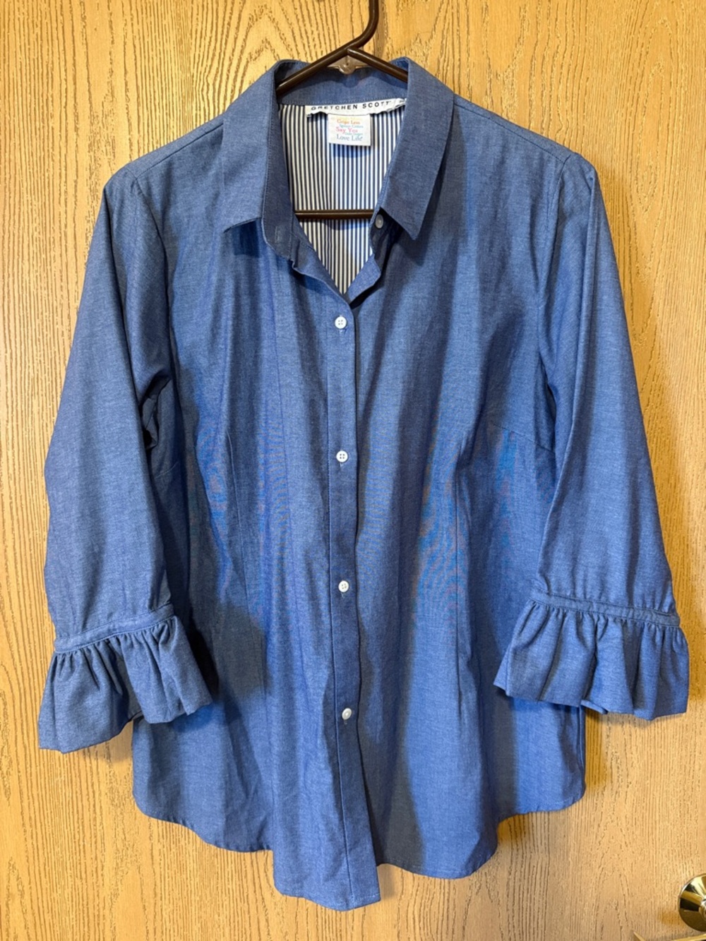 Gretchen Scott Designs Blue Ruffle Cuff Button-Down Shirt